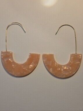 Vintage Peach/Pink Resin Hoop Earrings - Minimal Arc Design